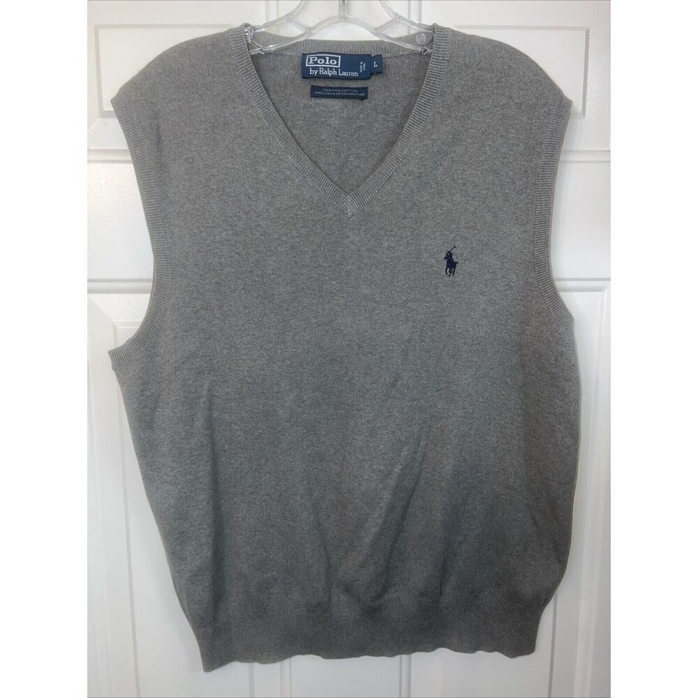 Polo Ralph Lauren Sweater Vest Mens Large Gray Navy Vintage Y2K Shirt Golf Rugby